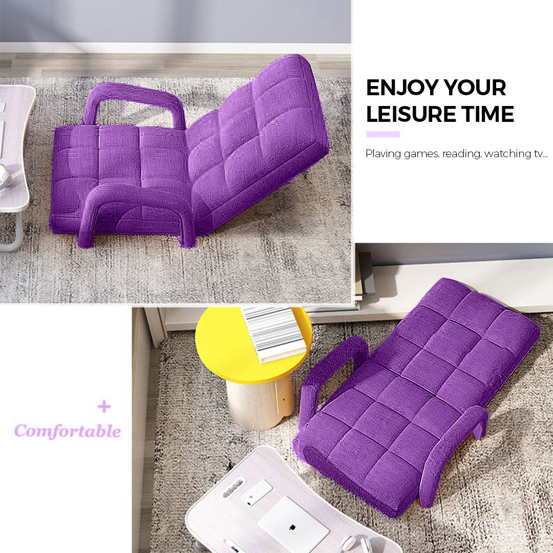 SOGA 2X Foldable Lounge Cushion Adjustable Floor Lazy Recliner Chair with Armrest Purple • LUZ-LoungeArmPurpleX2