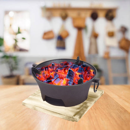 SOGA Large Cast Iron Round Stove Charcoal Table Net Grill Japanese Style BBQ Picnic Camping with Wooden Board • LUZ-Zpai056Lge