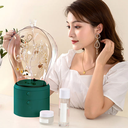 SOGA 2X Green 360 Degree Rotating LED Light 2 Layered Jewelry Storage Box Waterproof Dustproof Accessories Organiser • LUZ-BathC908X2