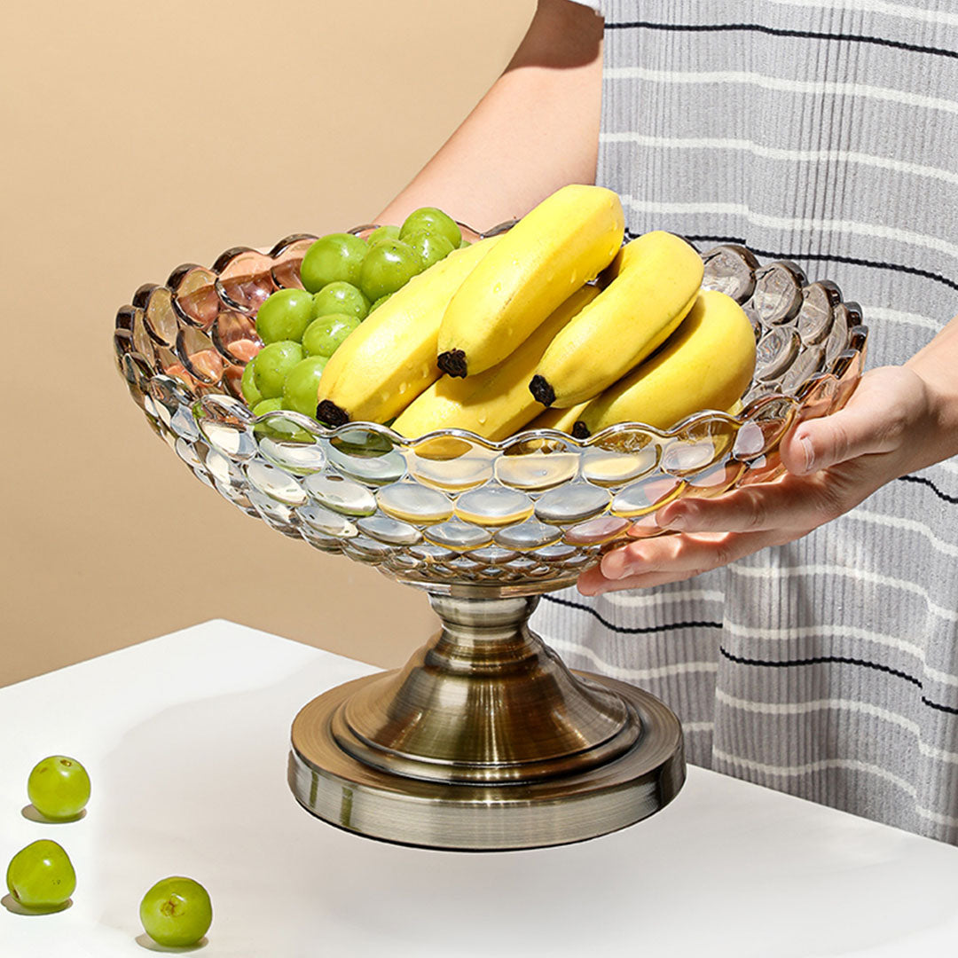 SOGA Bronze Pedestal Crystal Glass Fruit Bowl Candy Holder Countertop Dessert Serving Basket Decor • LUZ-Plate6063