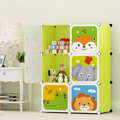 SOGA 6 Cubes Animal Design Portable Wardrobe Divide-Grid Modular Storage Organiser Foldable Closet • LUZ-Wrobe1778