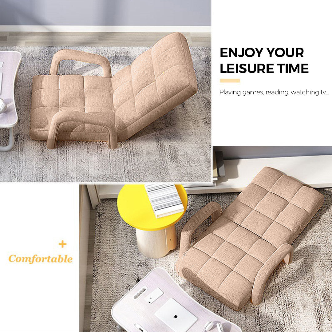 SOGA 2X Foldable Lounge Cushion Adjustable Floor Lazy Recliner Chair with Armrest Khaki • LUZ-LoungeArmKhakiX2
