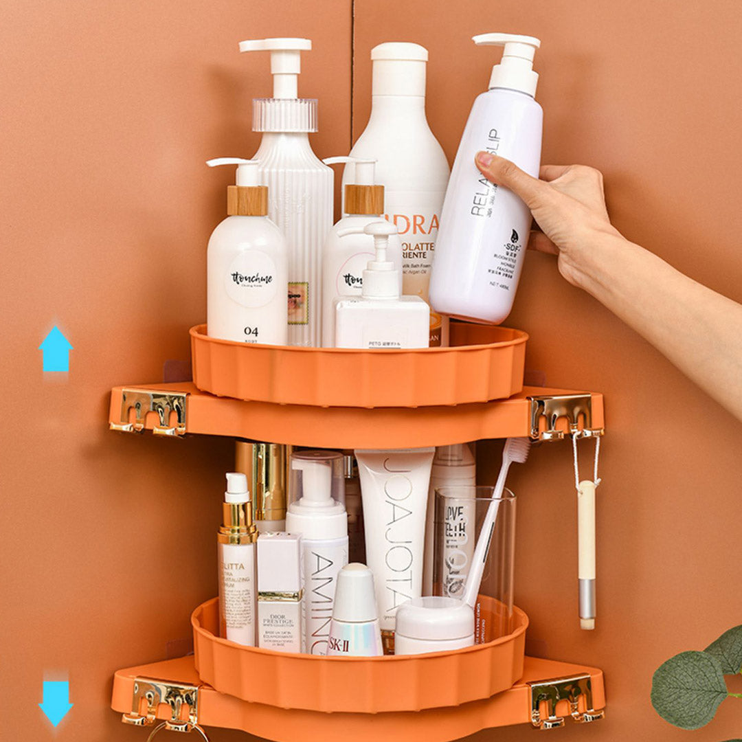 SOGA Orange 360 Degree Wall-Mounted Rotating Bathroom Organiser Corner Vanity Rack Toilet Adhesive Storage Shelf • LUZ-BathA009