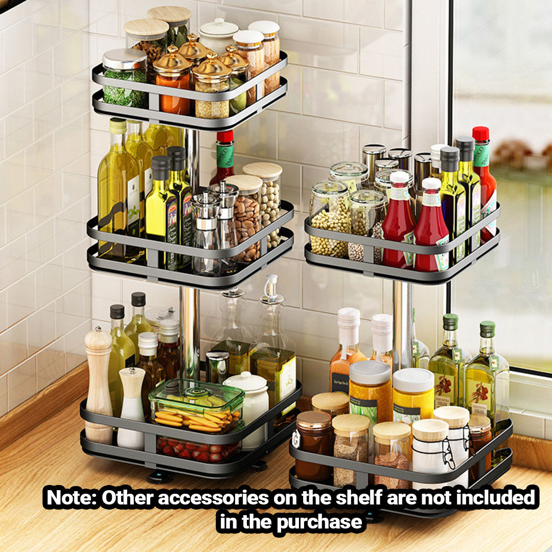 SOGA 2X 2 Tier Steel Black Square Rotating Multi-Function Kitchen Portable Storage Spice Seasoning Kitchen Countertop Organiser Shelf • LUZ-KitchenXY053X2