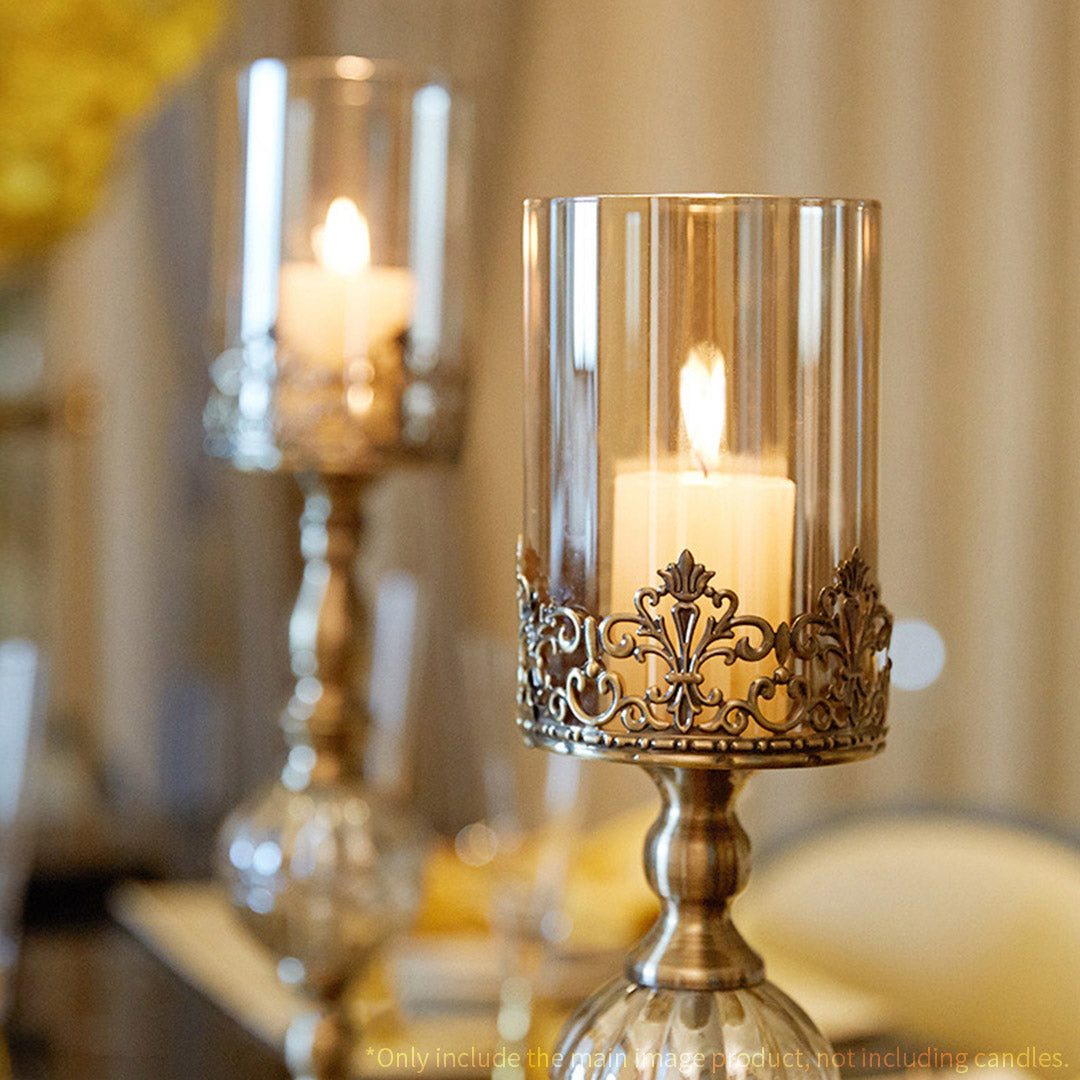 SOGA 2X 47cm Glass Candle Holder Candle Stand Glass/Metal • LUZ-CandleStickALargeX2