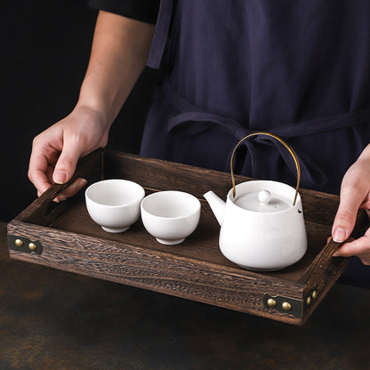 SOGA 2X Medium Walnut Rectangle Wooden Tray Breakfast Dinner Serving Board Tea Set Holder Kitchen Home Decor • LUZ-WodE562X2
