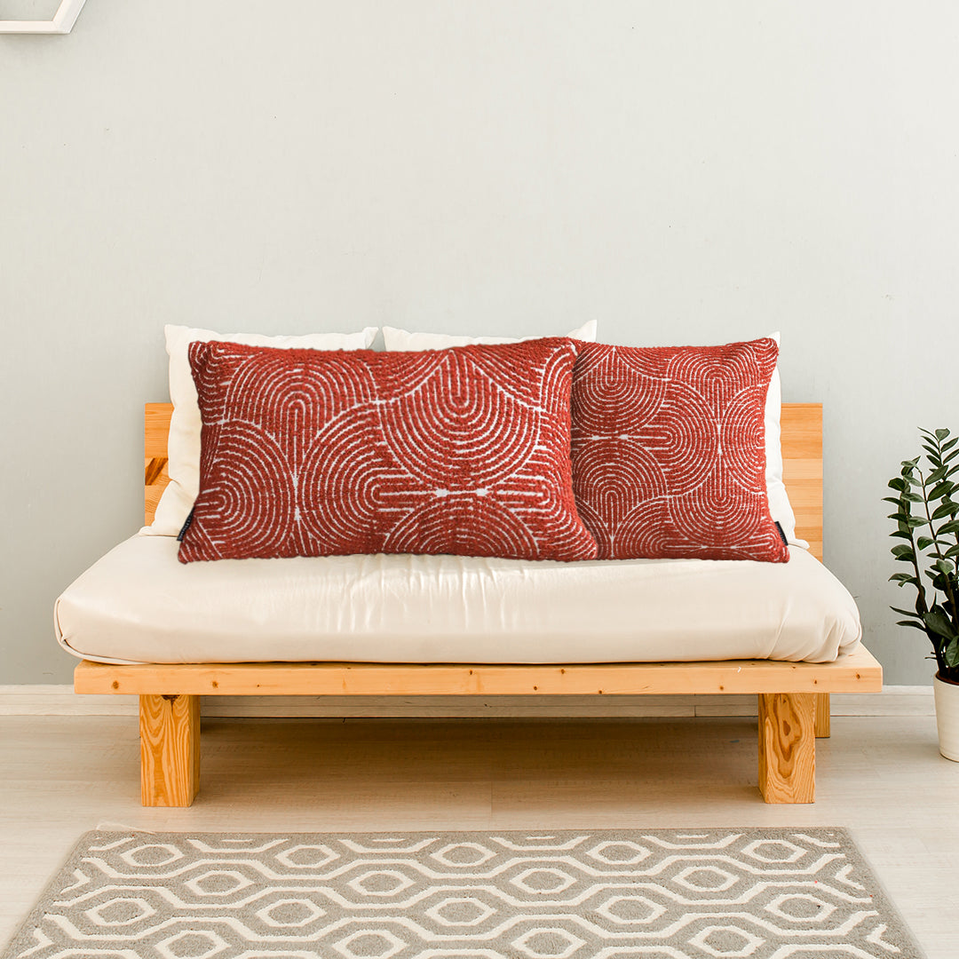 SOGA 2X 30cm Cinnabar Pillow Perfect Burnt Indoor/Outdoor Corded Throw Red Set Lumbar Throw Pillow • LUZ-FrenchCushion219X2