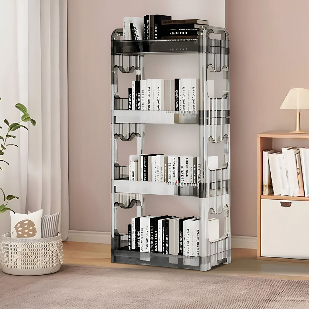 SOGA 2X 38x24cm Clear 4 Tier Bookshelf & Cosmetic Storage Organizer Trolley Rack • LUZ-BookSheClear5X2
