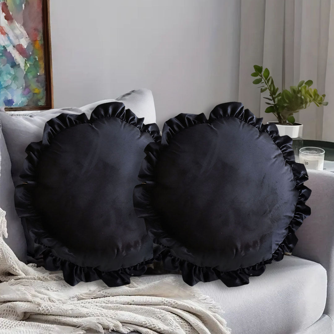SOGA 2X 45X Butterfly Black Vintage Lotus Leaf Edge Round Throw Pillow • LUZ-FrenchCushion243X2