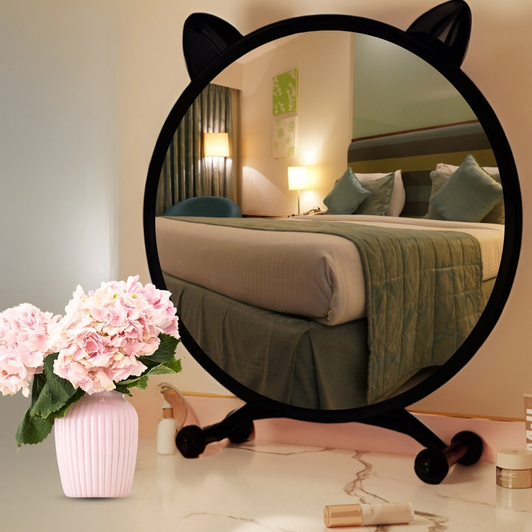 SOGA 2X 40cm Black Smart Makeup Bedroom Table Mirror Cat Ear Style No LED Light LUZ-MirrorE4X2