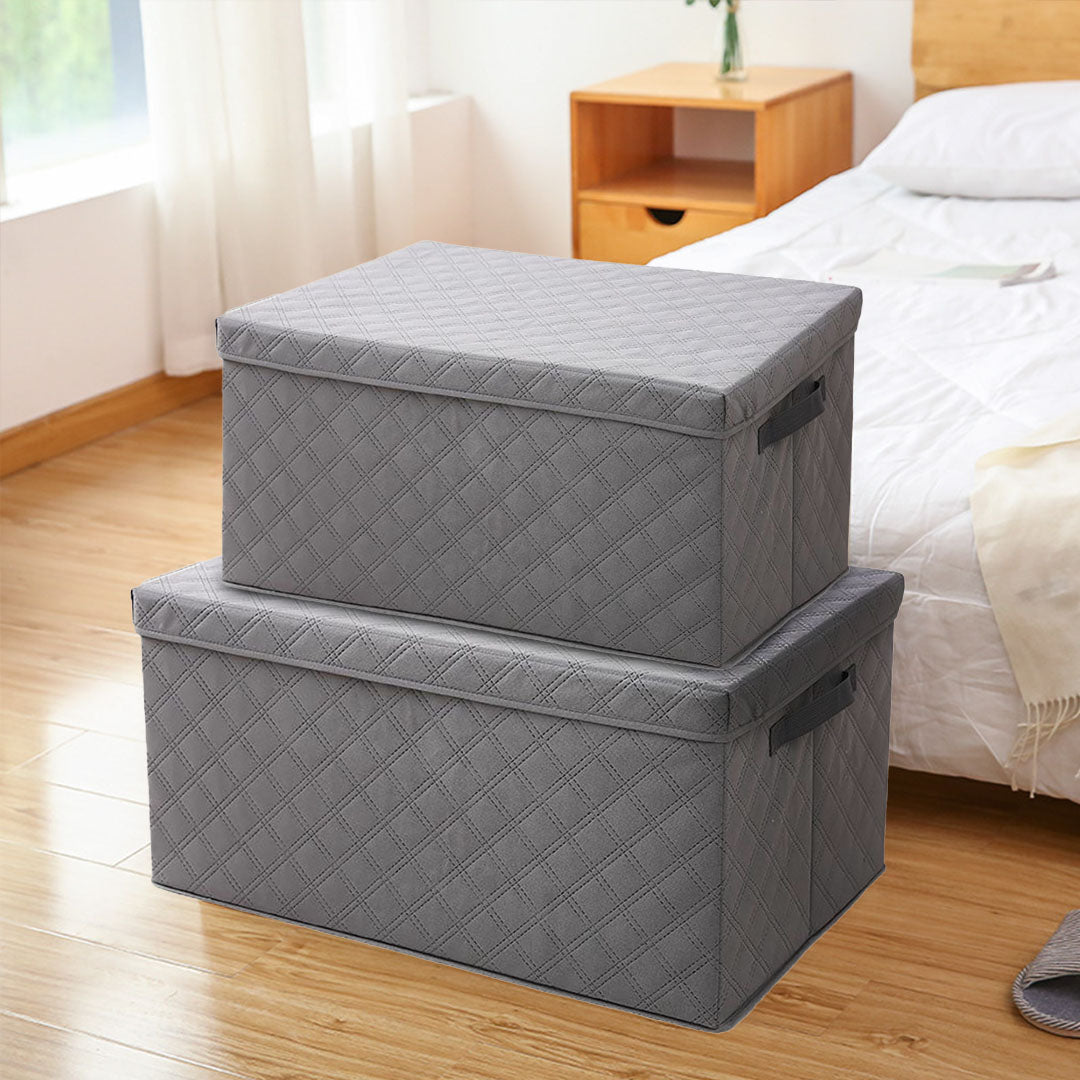 SOGA 2X Small Grey Non-Woven Diamond Quilt Grid Fabric Storage/Organizer Box • LUZ-SBox041X2
