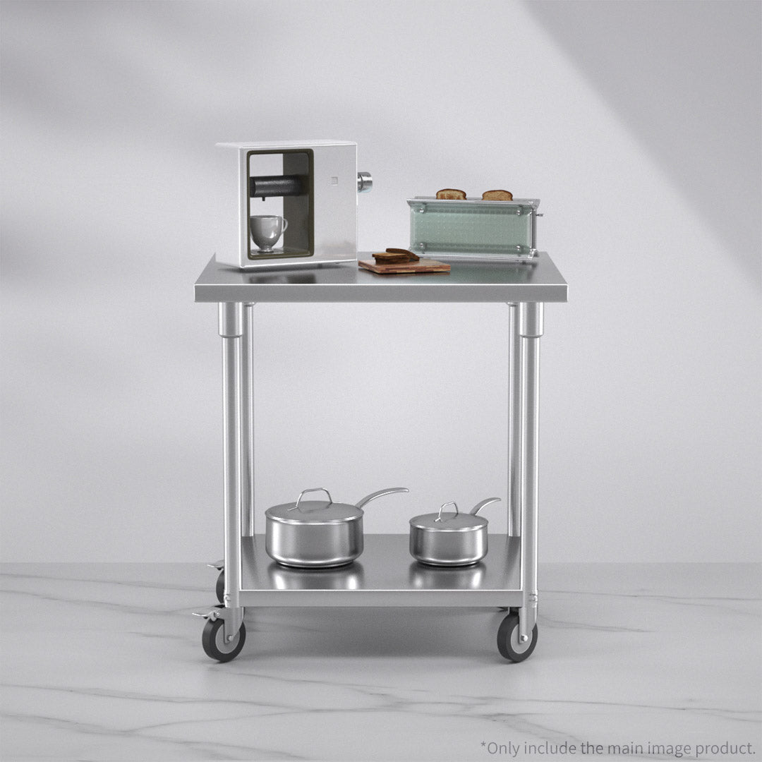 SOGA 80cm Commercial Catering Kitchen Stainless Steel Prep Work Bench Table with Wheels • LUZ-WorkBenchSS800780CM