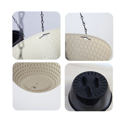 SOGA 2X White Small Hanging Resin Flower Pot Self Watering Basket Planter Outdoor Garden Decor • LUZ-HangPot11WHTX2