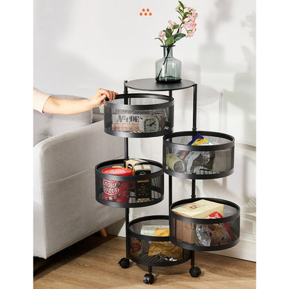 SOGA 2X 5 Tier Steel Round Rotating Kitchen Cart Multi-Functional Shelves Portable Storage Organizer with Wheels • LUZ-KitchenXY017X2