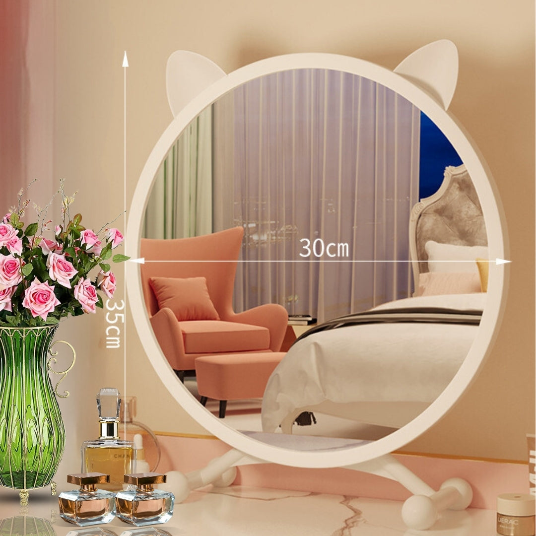 SOGA 2X 30cm White Smart Makeup Bedroom Table Mirror Cat Ear Style No LED Light LUZ-MirrorE1X2