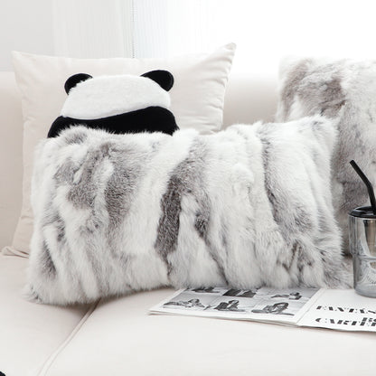 SOGA 2X 30cm Throw Pillow Floral Gray Rabbit Fur Lumbar Warm Cozy Decorative Cushion Home Decor • LUZ-FrenchCushion311X2