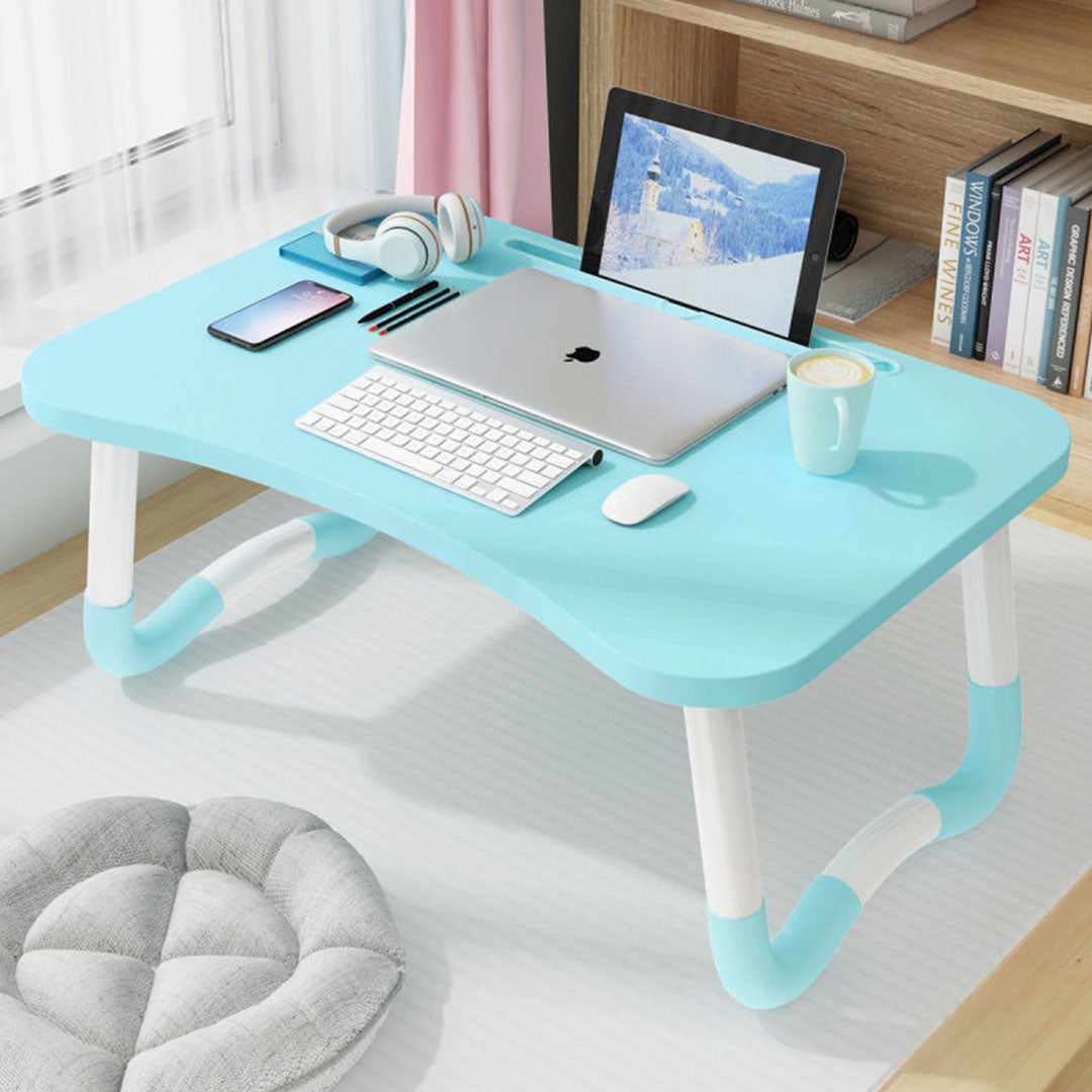 SOGA Blue Portable Bed Table Adjustable Foldable Bed Sofa Study Table Laptop Mini Desk with Notebook Stand Cup Slot Home Decor • LUZ-BedTableH303
