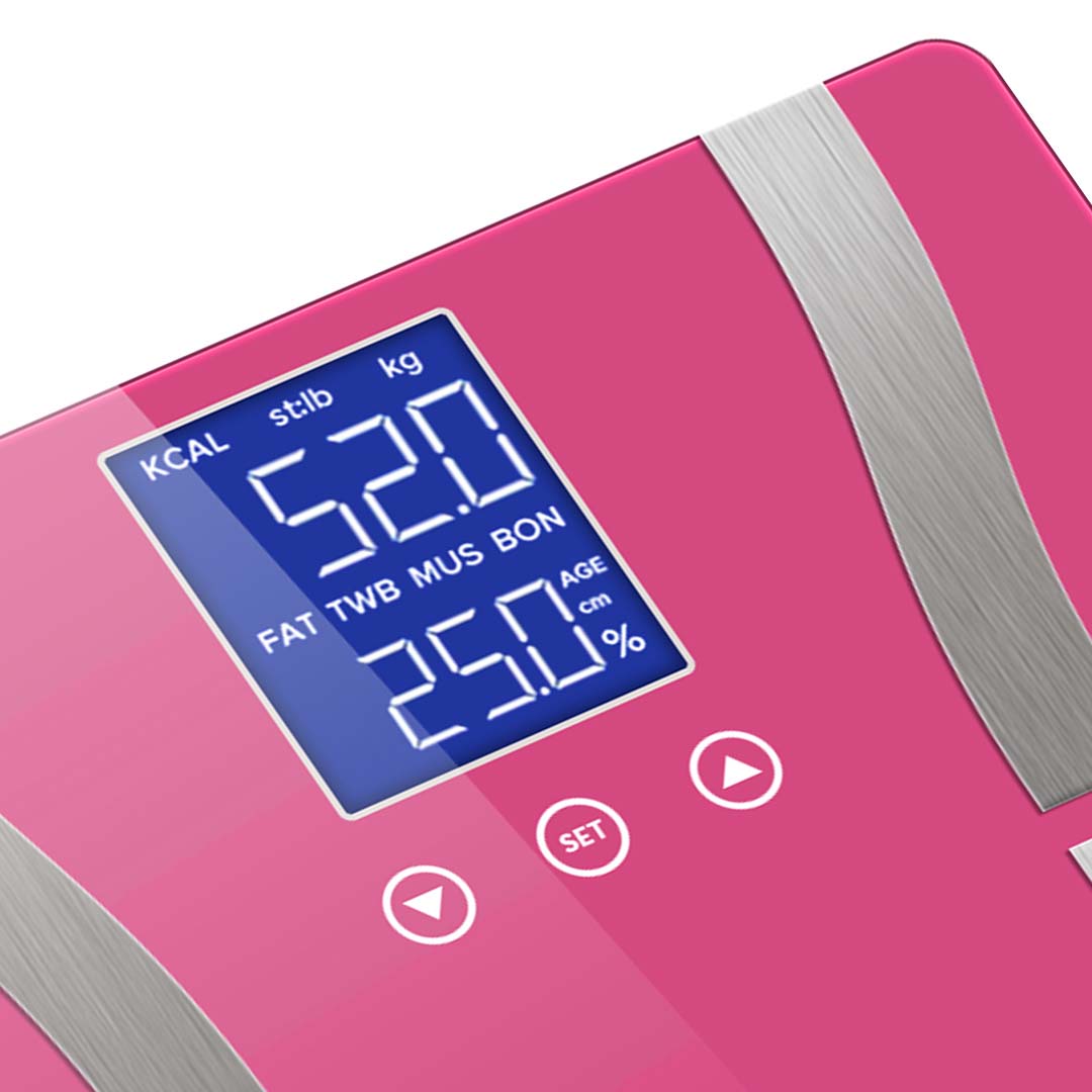 SOGA Glass LCD Digital Body Fat Scale Bathroom Electronic Gym Water Weighing Scales Pink • LUZ-BodyFatScalePink