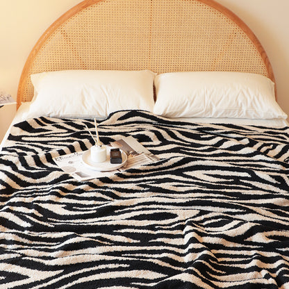 SOGA 130x170cm Throw Blanket Black and White Soft Zebra Print Half Fleece Casual Stylish Cozy • LUZ-Blanket931