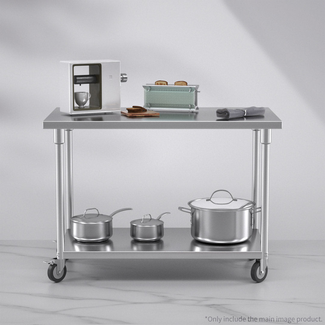 SOGA 120cm Commercial Catering Kitchen Stainless Steel Prep Work Bench Table with Wheels • LUZ-WorkBenchSS8009120CM