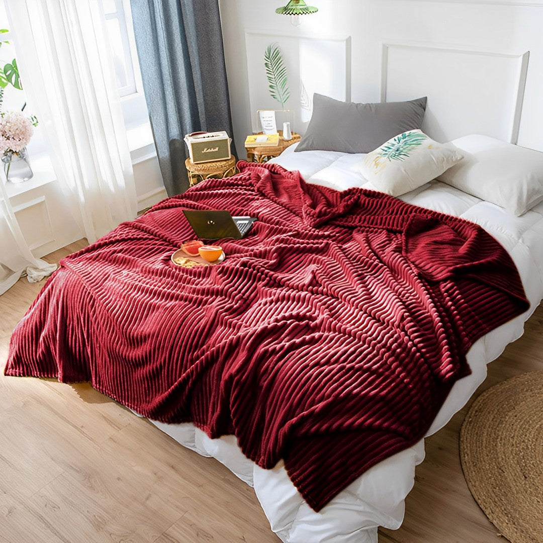 SOGA 2X Burgundy Throw Blanket Warm Cozy Striped Pattern Thin Flannel Coverlet Fleece Bed Sofa Comforter • LUZ-Blanket318X2