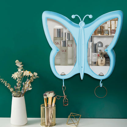 SOGA 2X Blue Butterfly Shape Wall-Mounted Makeup Organiser Dustproof Waterproof Bathroom Storage Box Home Decor • LUZ-BathG314X2