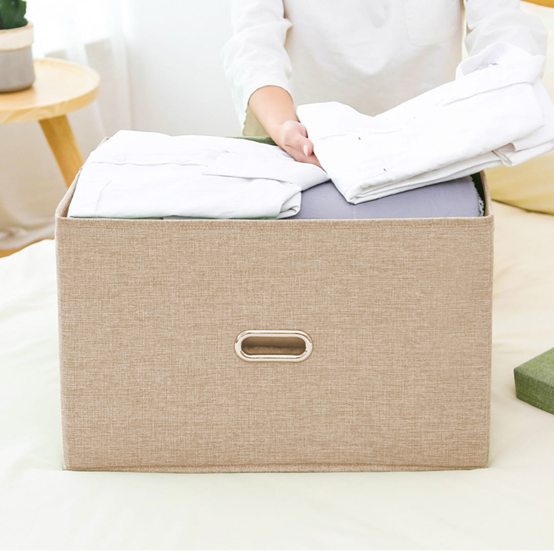 SOGA Beige Large Foldable Canvas Storage Box Cube Clothes Basket Organiser Home Decorative Box • LUZ-SBox007