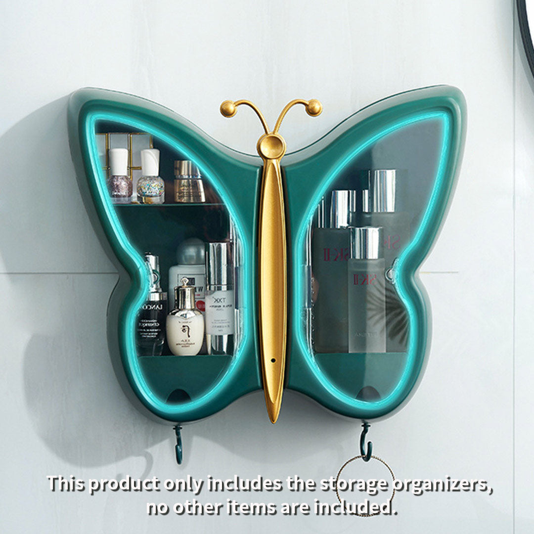 SOGA Green Butterfly Shape Wall-Mounted Makeup Organiser Dustproof Waterproof Bathroom Storage Box Home Decor • LUZ-BathG319