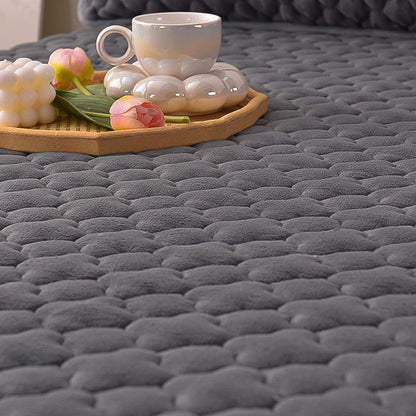 SOGA 2X Grey 138cm Wide Mattress Cover Thick Quilted Fleece Stretchable Clover Design Bed Spread Sheet Protector with Pillow Covers • LUZ-BCover7001X2