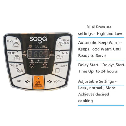 SOGA Stainless Steel Electric Pressure Cooker 10L Nonstick 1600W • LUZ-ElectricPressureCooker10L