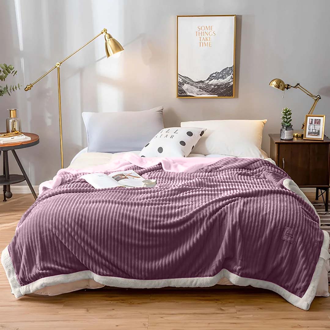 SOGA 2X Throw Blanket Warm Cozy Double Sided Thick Flannel Coverlet Fleece Bed Sofa Comforter Purple • LUZ-Blanket311X2