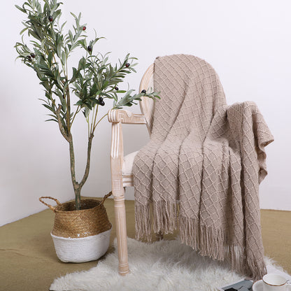 SOGA 2X Coffee Diamond Pattern Knitted Throw Blanket Warm Cozy Woven Cover Couch Bed Sofa Home Decor with Tassels • LUZ-Blanket921X2