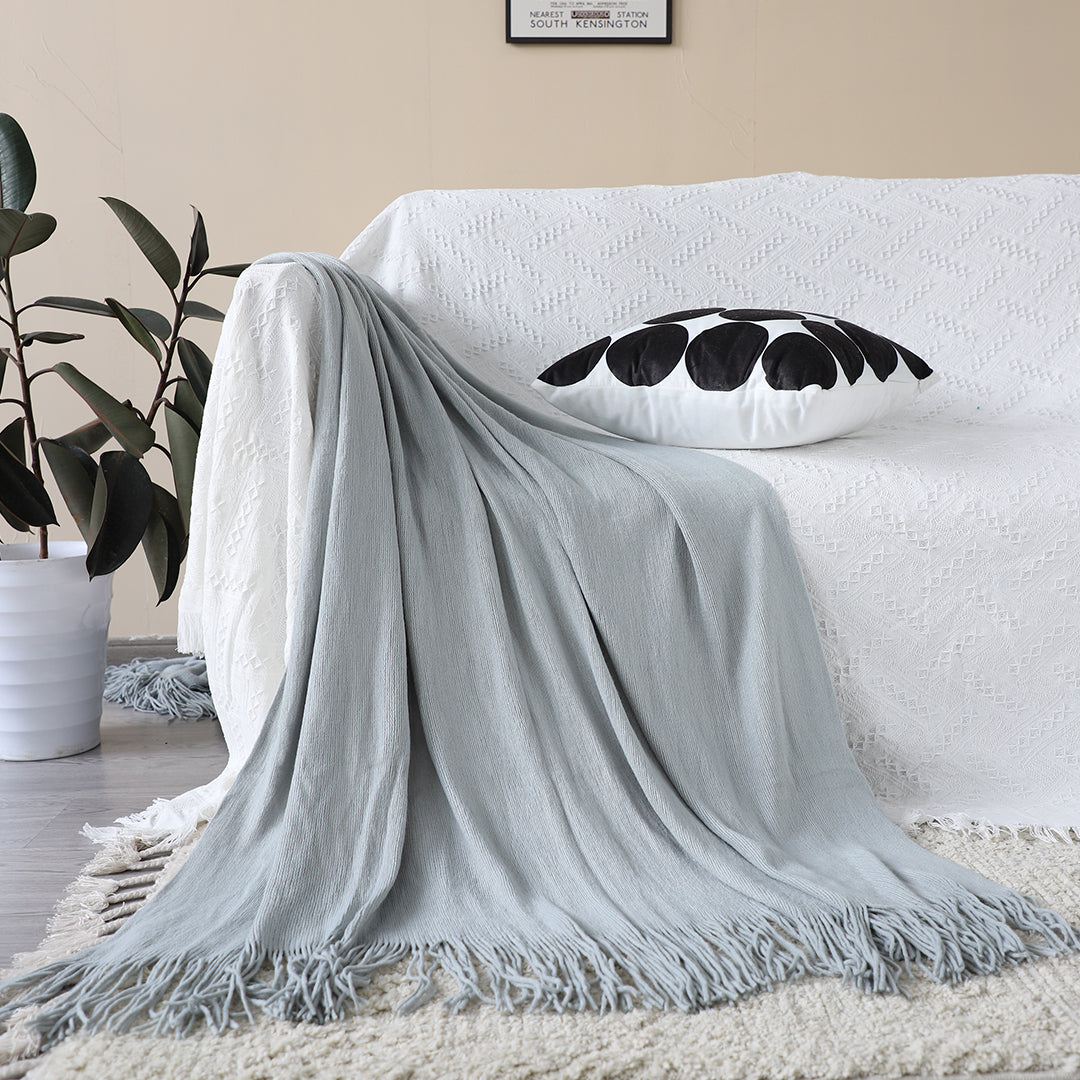 SOGA 2X Grey Acrylic Knitted Throw Blanket Solid Fringed Warm Cozy Woven Cover Couch Bed Sofa Home Decor • LUZ-Blanket907X2