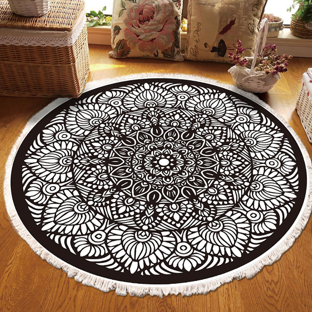 SOGA 120cm Mandala Modern Ethnic Tassel Print Anti-slip Doormat, Home Decor • LUZ-CarpetXLS48