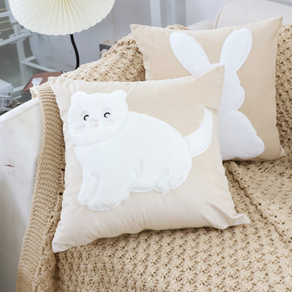 SOGA 2X 45cm Throw Pillow Light Tan Square Cushion with Soft White Cat Design Decorative Home Decor • LUZ-FrenchCushion280X2