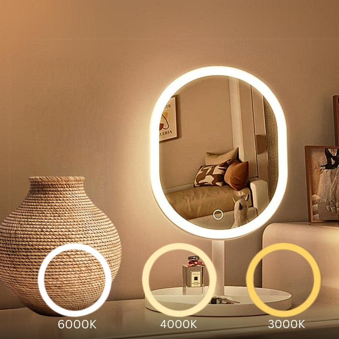 SOGA 2X 26cm White Oval Smart LED Makeup Bedroom Table Vanity Mirror Tricolor Adjustable Light • LUZ-MirrorE10X2