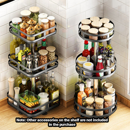 SOGA 2X 3 Tier Steel Black Square Rotating Multi-Function Kitchen Portable Storage Spice Seasoning Kitchen Countertop Organiser Shelf • LUZ-KitchenXY054X2