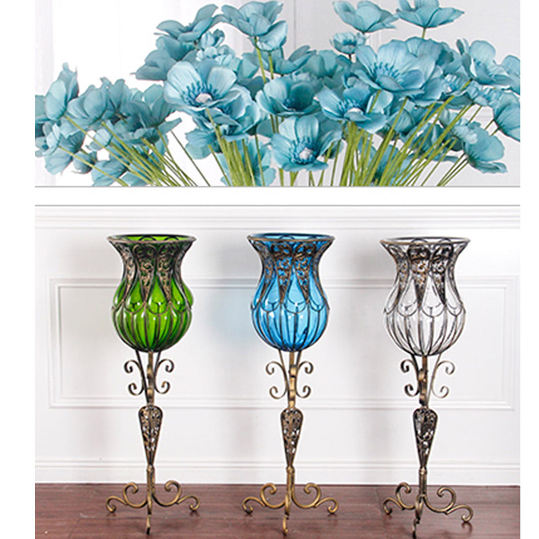 SOGA 85cm European Clear Glass Floor Home Decor Flower Vase with Tall Metal Stand • LUZ-HO-VaseYG3019Clear