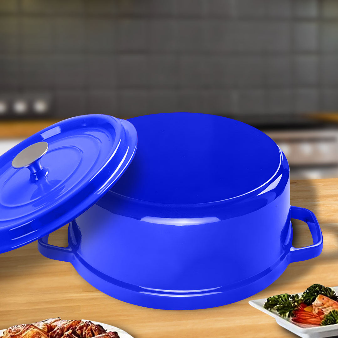 SOGA 2X Cast Iron 24cm Enamel Porcelain Stewpot Casserole Stew Cooking Pot With Lid Blue • LUZ-Stewpot24cmBlueX2