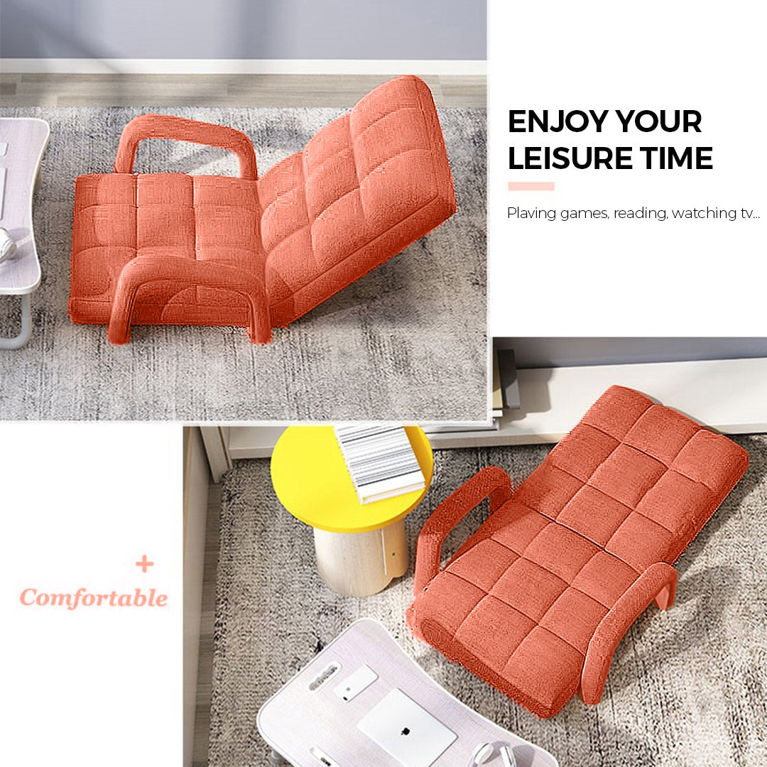 SOGA Foldable Lounge Cushion Adjustable Floor Lazy Recliner Chair with Armrest Orange • LUZ-LoungeArmOrange