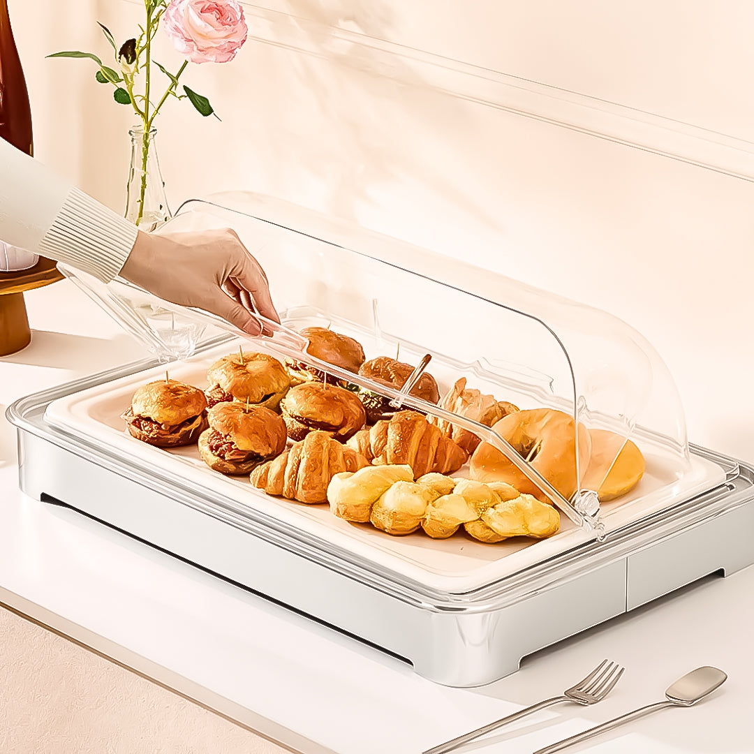 SOGA 59x38.5cm Silver Color Ceramic Serving Bowl Chafing Dish for Kitchen Essential • LUZ-ChafingDish6V11