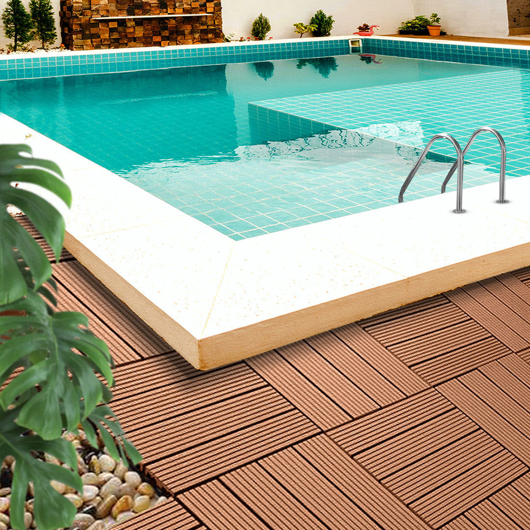 SOGA 11 pcs Red Brown DIY Wooden Composite Decking Tiles Garden Outdoor Backyard Flooring Home Decor • LUZ-Deck7003