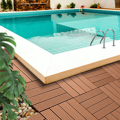 SOGA 11 pcs Red Brown DIY Wooden Composite Decking Tiles Garden Outdoor Backyard Flooring Home Decor • LUZ-Deck7003