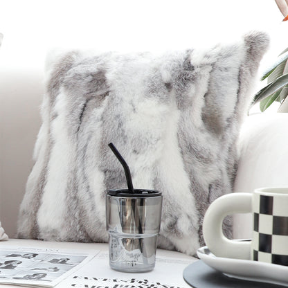 SOGA 45cm Throw Pillow Floral Gray Rabbit Fur Square Warm Cozy Decorative Cushion Home Decor • LUZ-FrenchCushion312