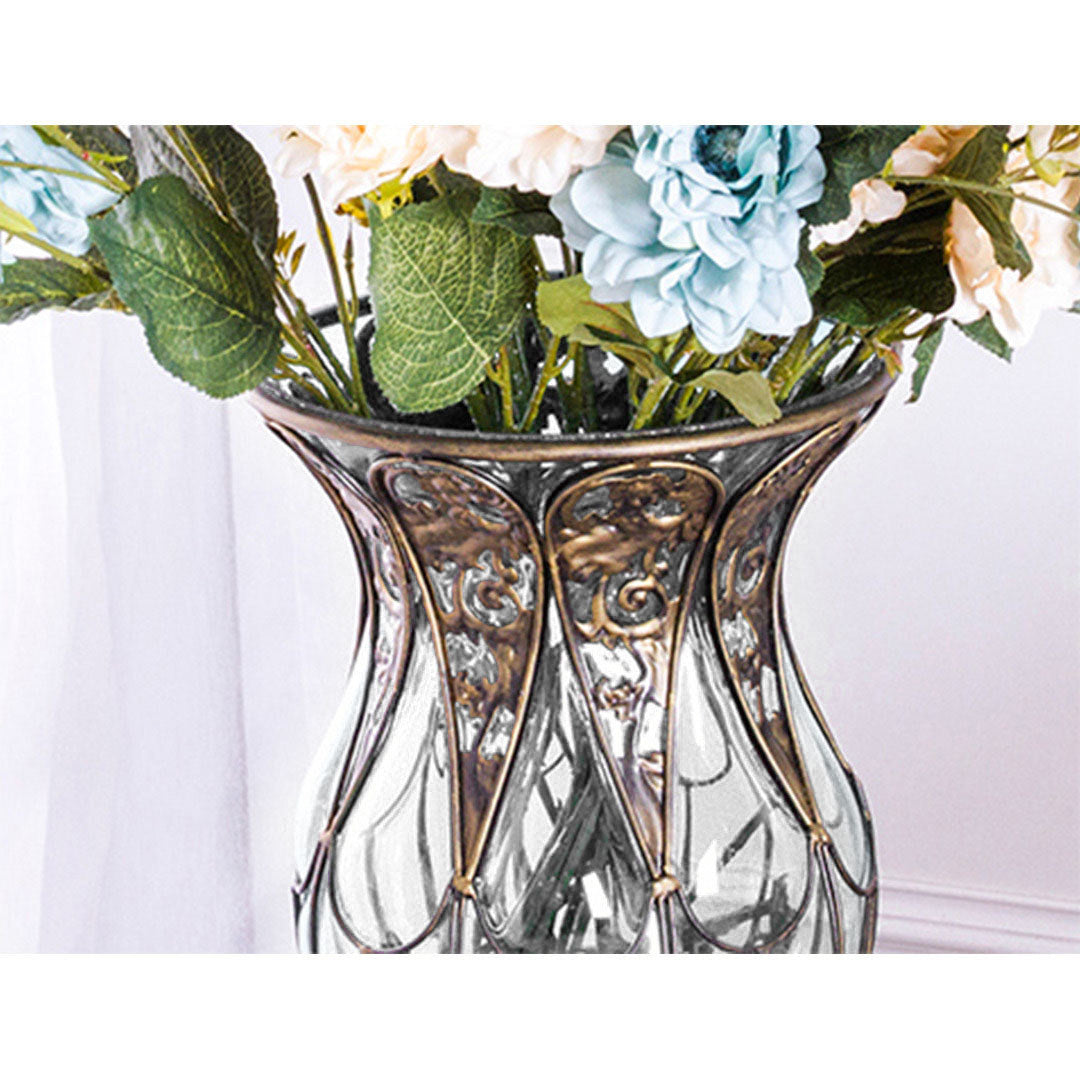 SOGA 85cm Clear Glass Tall Floor Vase with 12pcs Artificial Fake Flower Set • LUZ-Vase3019ClearwBlueF12