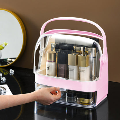 SOGA 2 Tier Pink Countertop Makeup Cosmetic Storage Organiser Skincare Holder Jewelry Storage Box with Handle • LUZ-BathC102