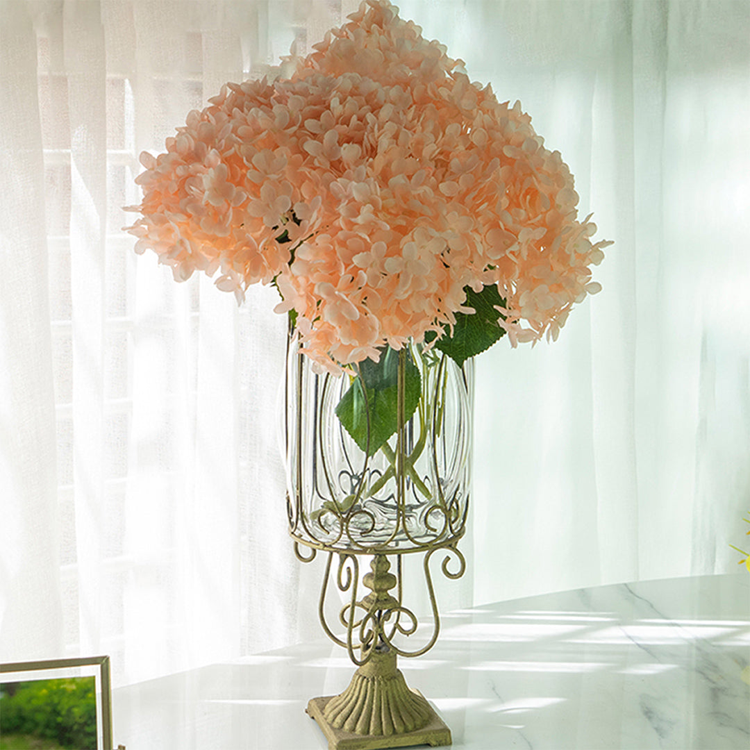 SOGA European Clear Glass Cylinder Flower Vase Solid Base with Gold Metal Pattern • LUZ-HO-VaseYG3015