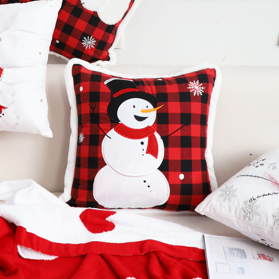 SOGA 45cm Throw Pillow Red Christmas Snowman Square Cushion for Festive Holiday Winter Home Decor • LUZ-FrenchCushion275