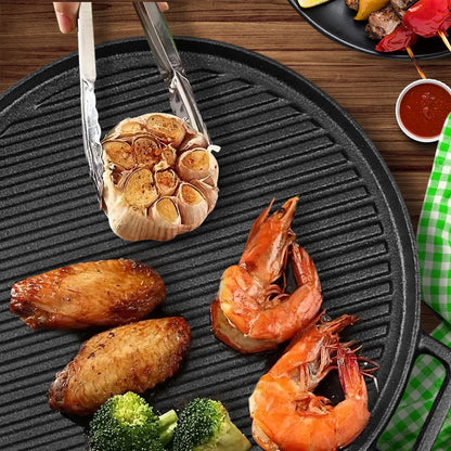 SOGA 2X 30cm Round Cast Iron Ribbed BBQ Pan Skillet Steak Sizzle Platter with Handle • LUZ-ZPai042X2