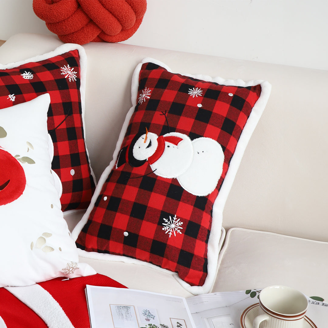 SOGA 2X 30cm Throw Pillow Red Christmas Snowman Lumbar Cushion for Festive Holiday Winter Home Decor LUZ-FrenchCushion274X2